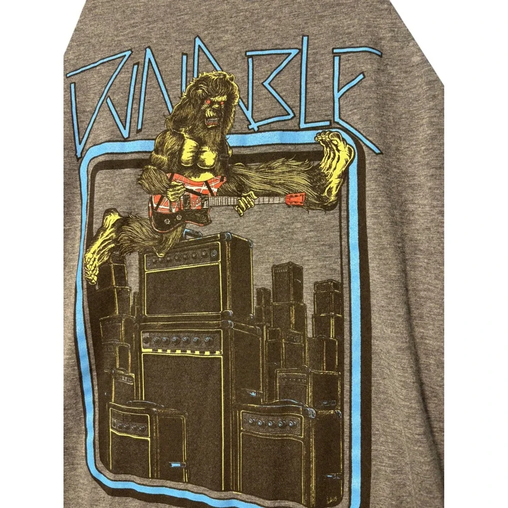 Bella + Canvas Werewolf Guitar Graphic Raglan Baseball‎ Tee Blue Grey Medium